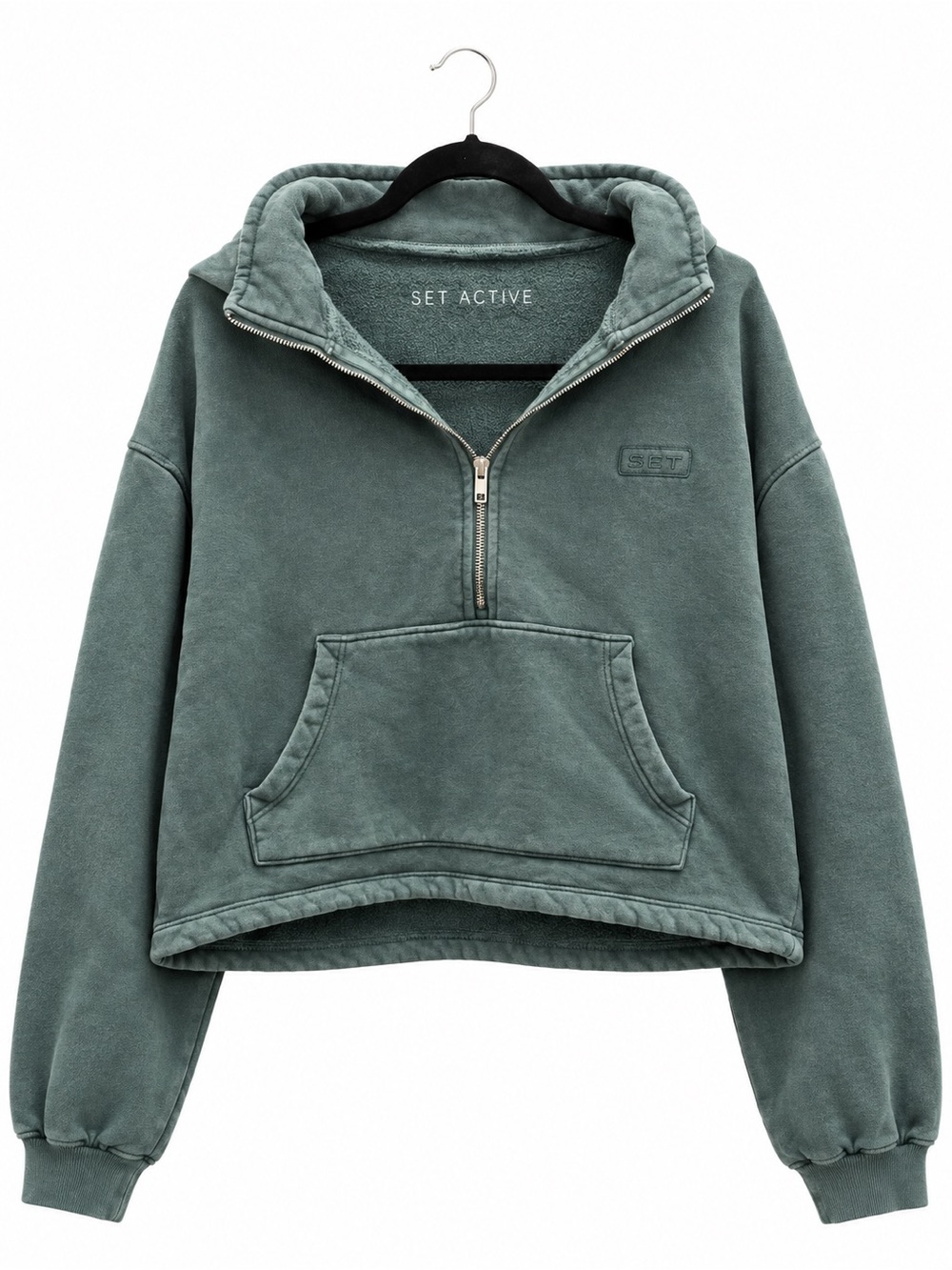 SET Active Sage Green Half-Zip Cowl Pullover